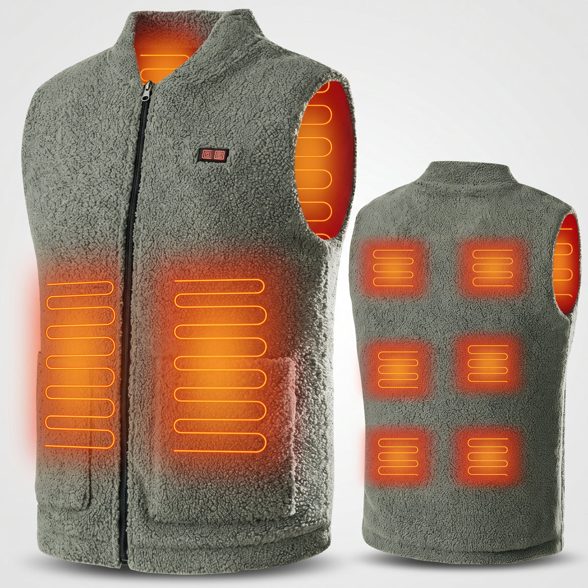 Gilet chauffant polaire homme – col montant, noir, gris ou vert