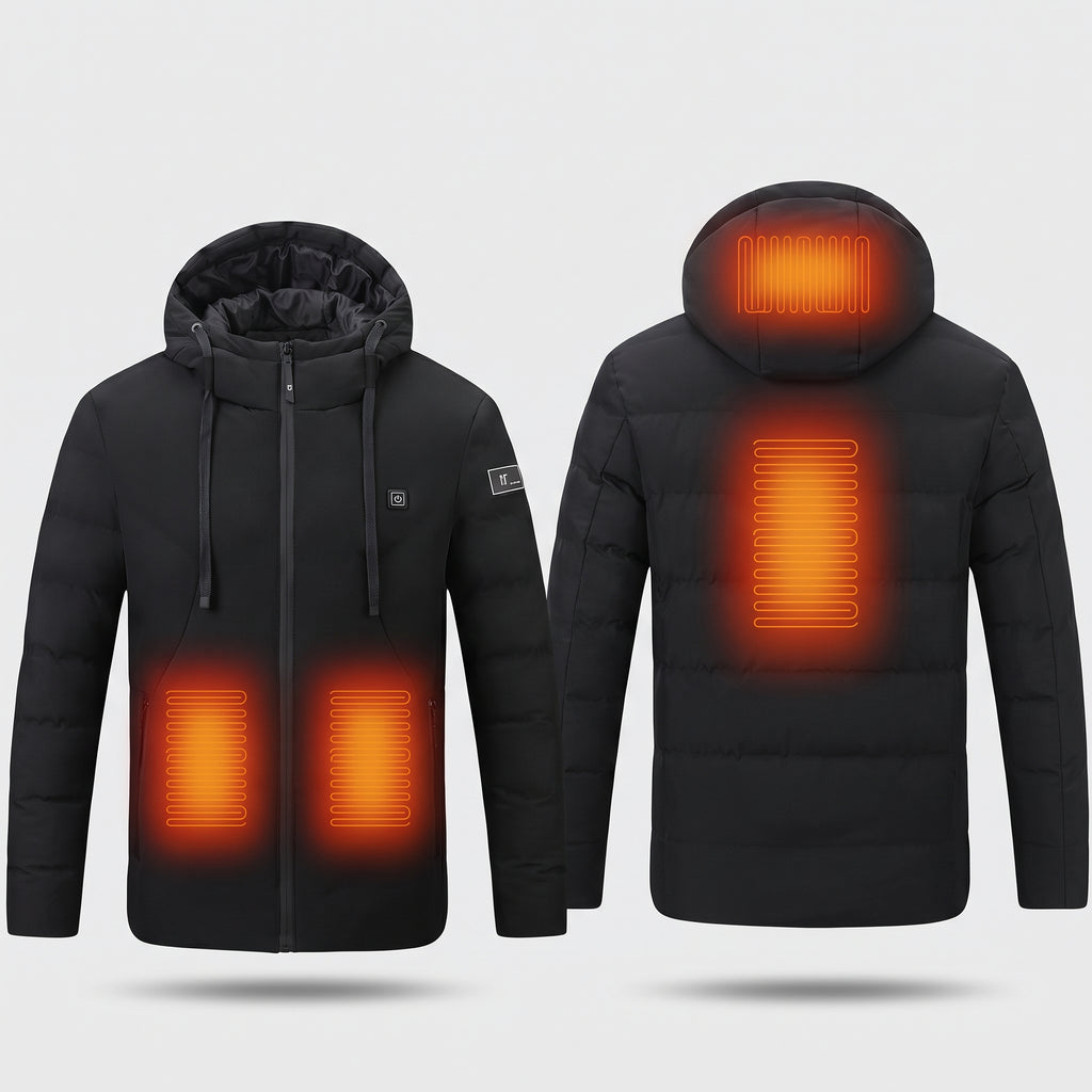 Veste chauffante à capuche homme et femme – doudoune 4 zones