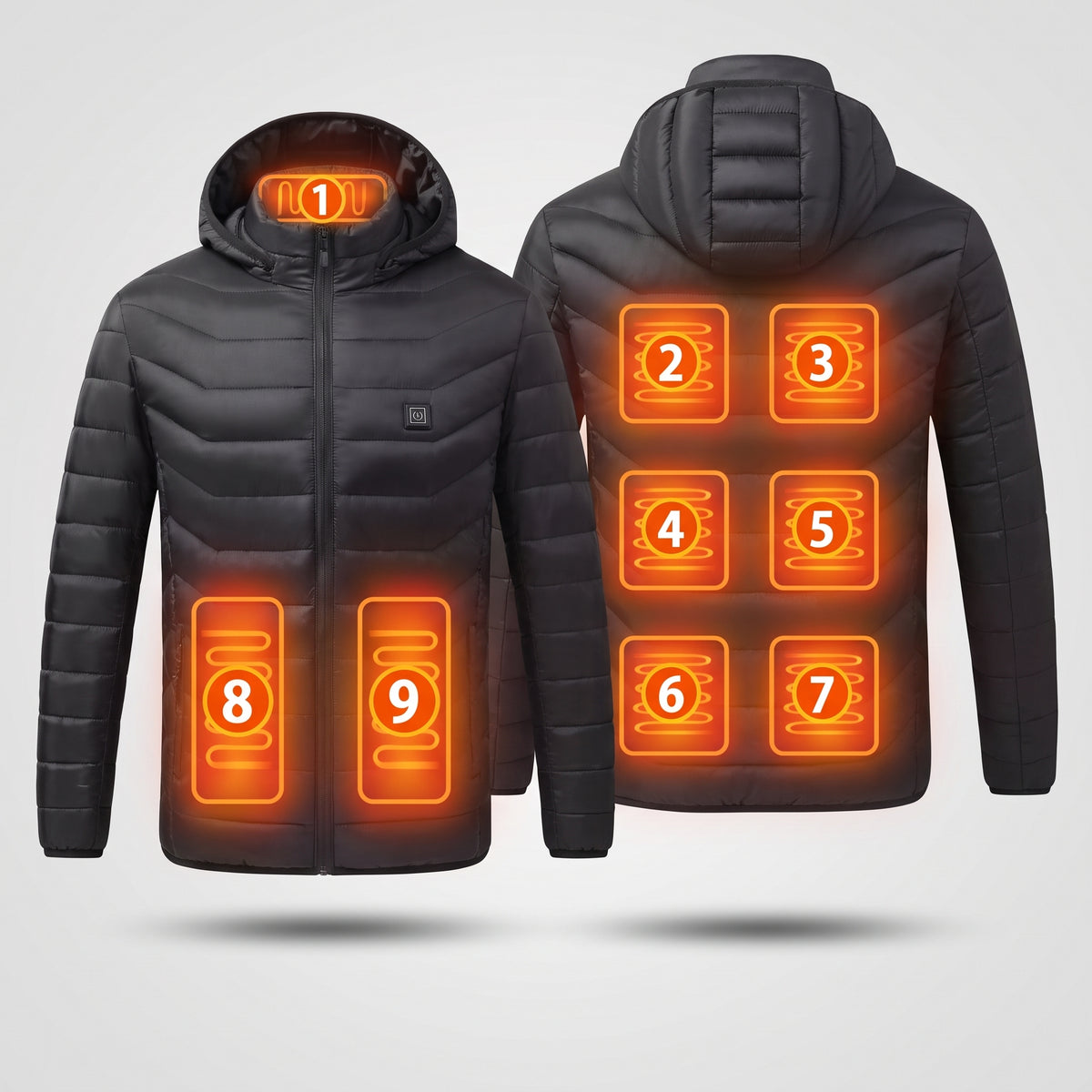 Doudoune chauffante à capuche homme et femme – 9 zones